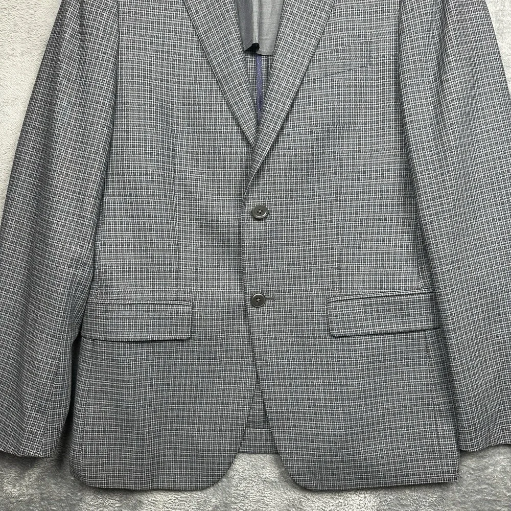 Michael Kors Blazer Jacket Men's 38R Gray Small Check Wool Blend Business Preppy